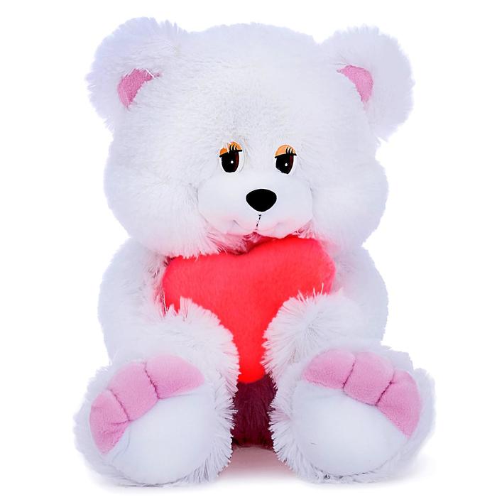 Мягкая игрушка Медведь, 35 см, Белый с оранжевым сердечком - уценка