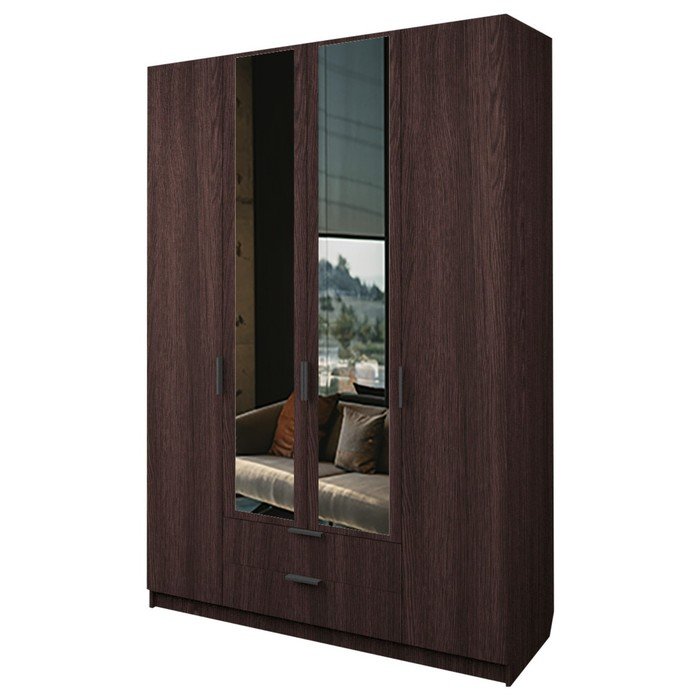 Шкаф 4-х дверный «Экон», 1600×520×2300 мм, 2 ящика, 2 зеркала, цвет венге