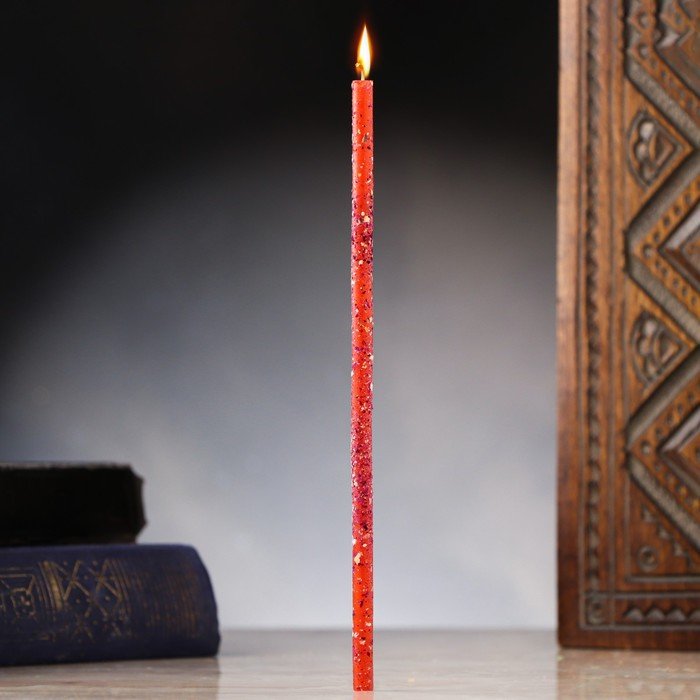 Свеча магическая восковая "Гармония и блаженство", с розой, 16х0,6 см, красный