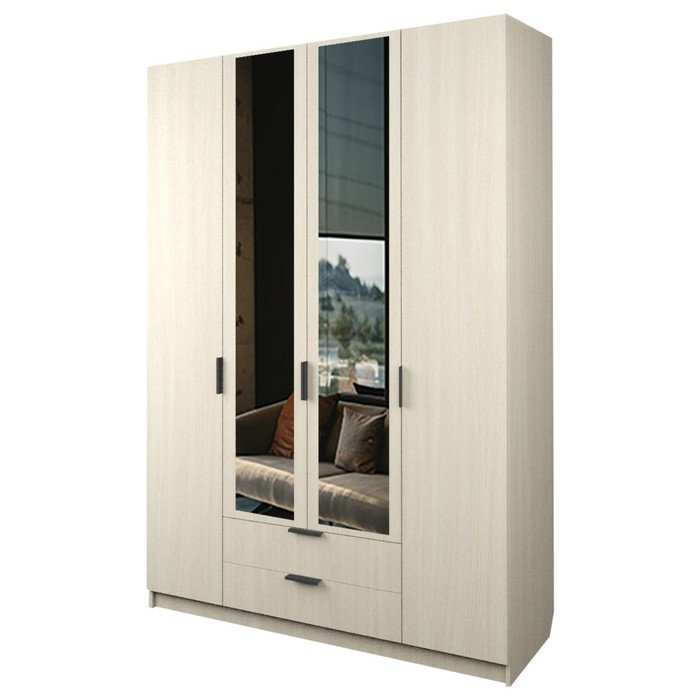 Шкаф 4-х дверный «Экон», 1600×520×2300 мм, 2 ящика, 2 зеркала, цвет дуб молочный