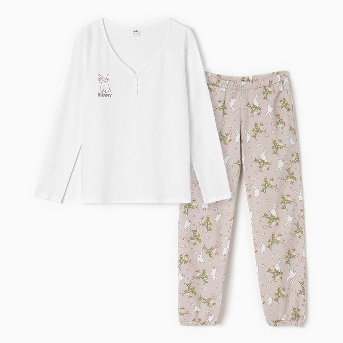 Пижама женская, цвет белый/серый, размер 50-52