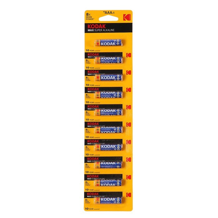 Батарейка алкалиновая Kodak Max, AAA, LR03-10BL, 1.5В, отрывной блистер, 10 шт.