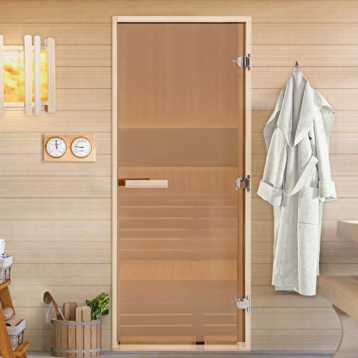 Дверь для бани и сауны "Бронза", размер коробки 180х80 см, липа, 8 мм