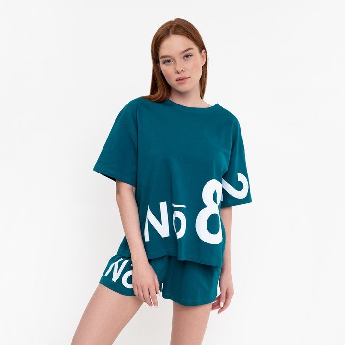 Комплект женский (футболка,шорты), цвет малахит, размер 44