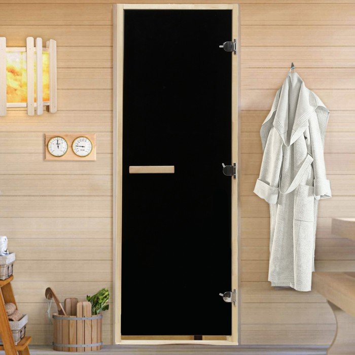 Дверь для бани и сауны "БЛЭК", размер коробки 190х70 см, липа, 8 мм