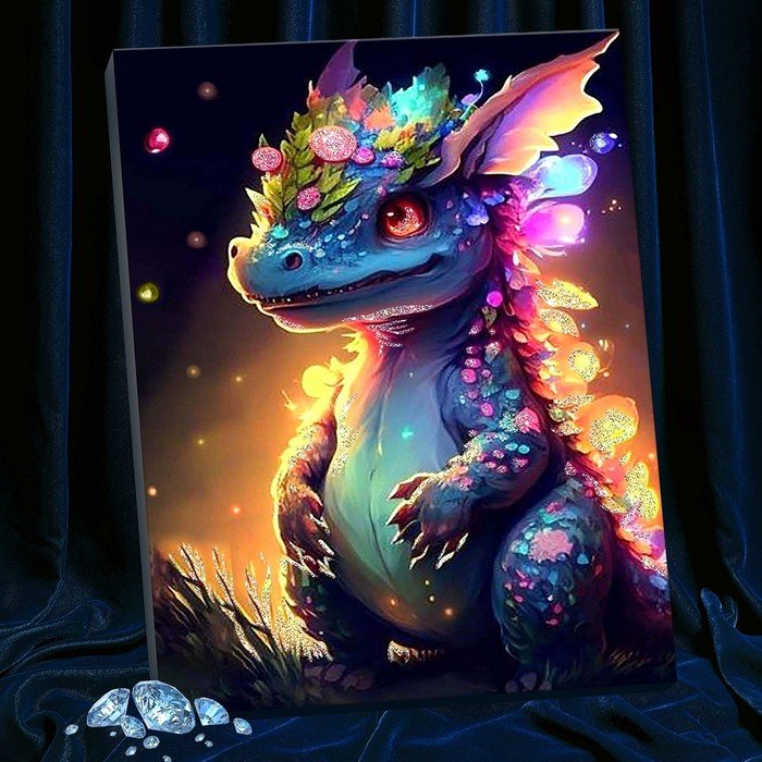 Картина по номерам с кристаллами из хрусталя, 40 × 50 см «Неоновый дракон» 28 цветов