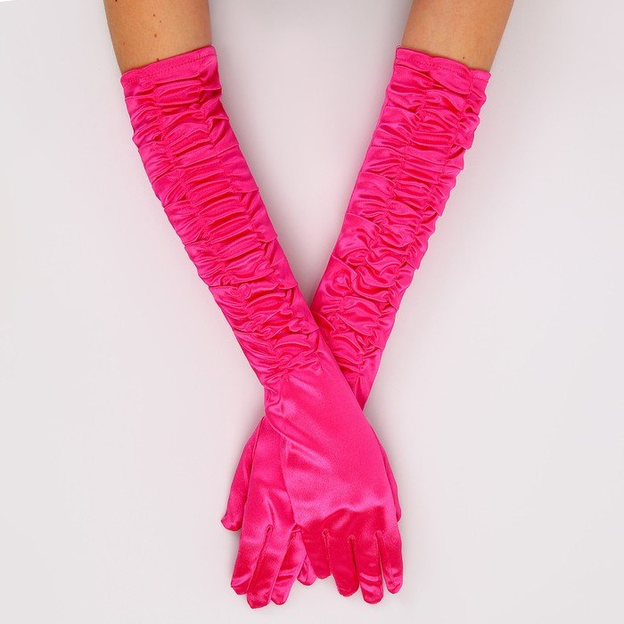 Карнавальный аксессуар - перчатки со сборкой, цвет фуксия