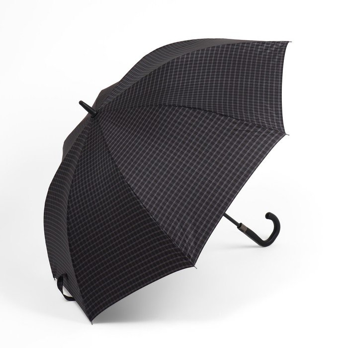 Зонт - трость полуавтоматический «Клетка», 8 спиц, R = 59 см, цвет чёрный