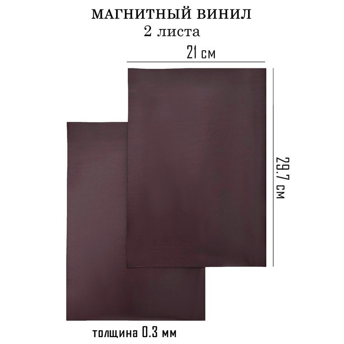 Магнитный винил, с ПВХ поверхностью, А4, 2 шт, толщина 0.3 мм, 21 х 29.7 см, черный