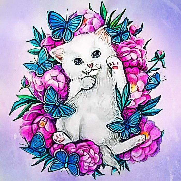 Алмазная мозаика «Котёнок в цветах» 20 × 20 см