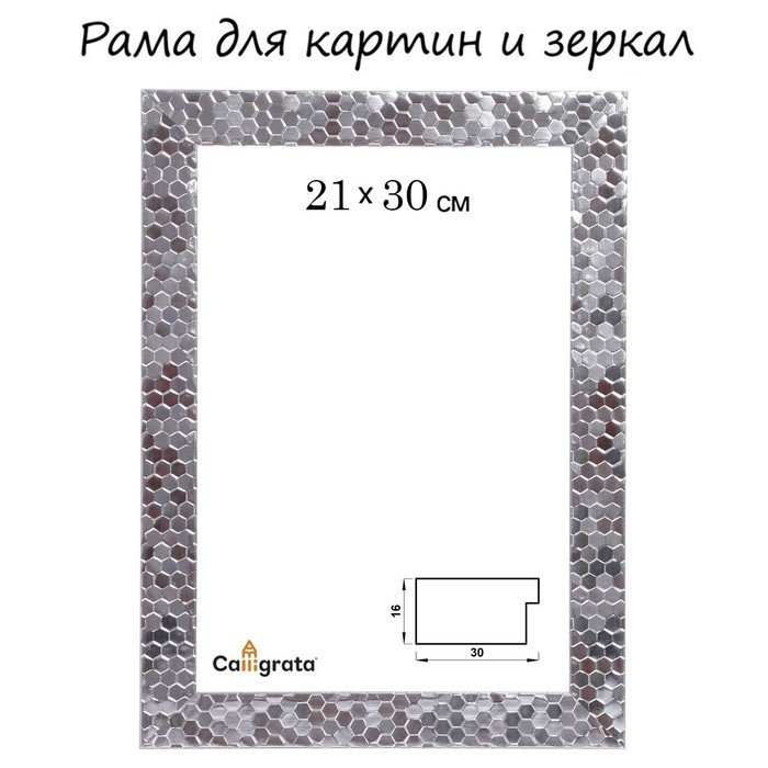 Рама для картин (зеркал) 21 х 30 х 2.7 см, пластиковая, Calligrata 651628, серебро