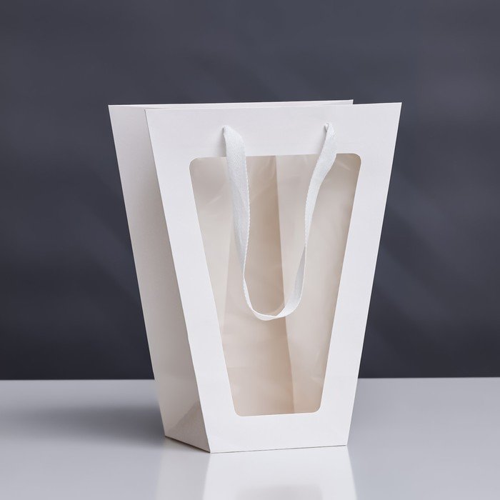 Пакет-переноска для цветов 18 × 14 × 35 х 28 см, белый