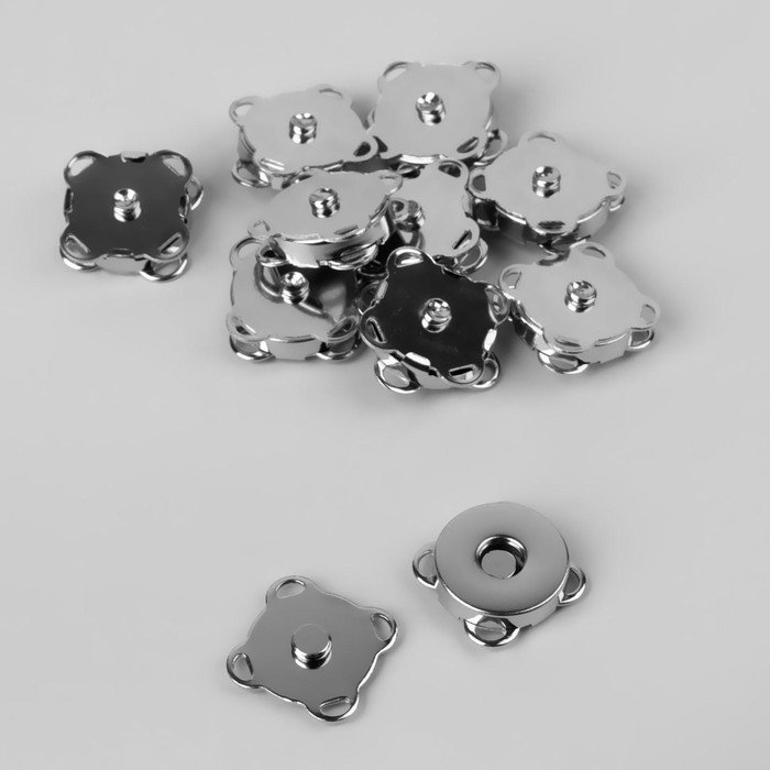 Кнопки магнитные пришивные, d = 14 мм, 10 шт, цвет серебряный