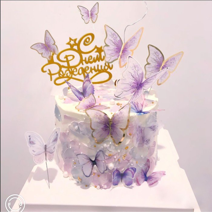 Набор для украшения торта «С днём рождения», бабочки, цвет сиреневый
