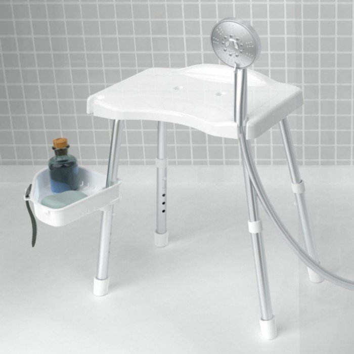 Сиденье Apollo для ванной, с держателем, полочкой, алюминий, пластик, 30х43 см, цвет белый