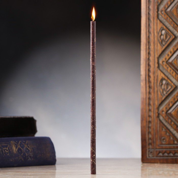 Свеча магическая восковая "Сила и помощь рода", с корнем осота, 16х0,6 см, черный