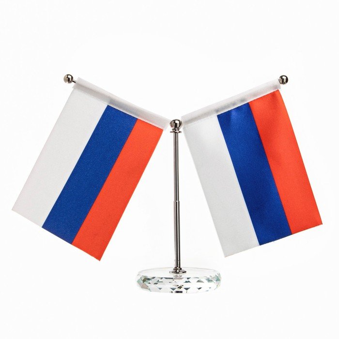 Флаг России настольный, с двумя флажками 8 х 11 см, круг, 16.5 х 12 см