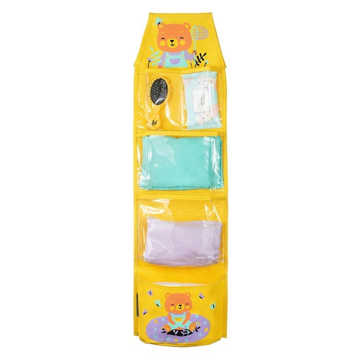 Кармашки в садик «Медвежонок», для детского шкафчика, 83х24 см, жёлтый