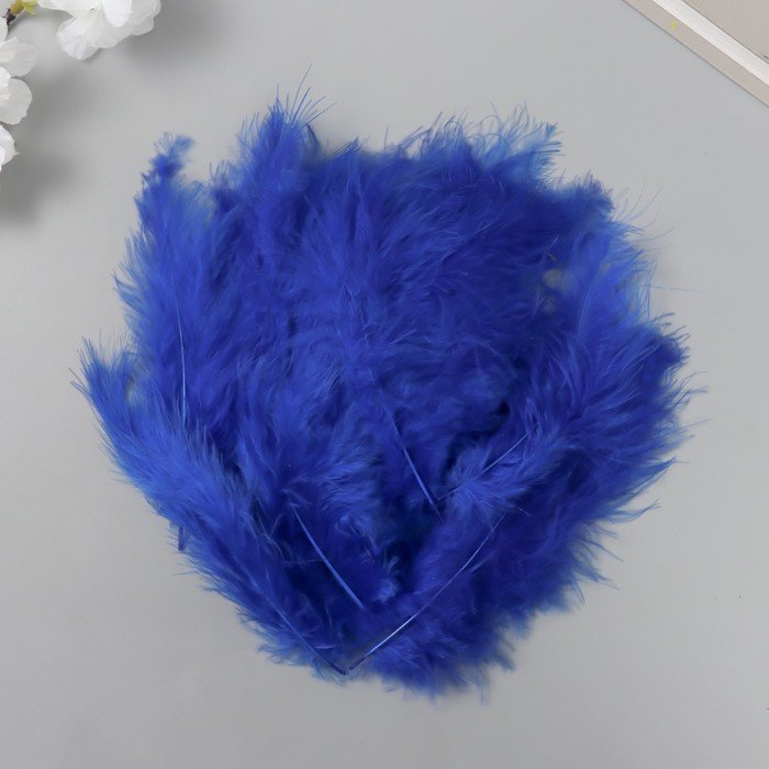 Перо декоративное гусиное пуховое "Сапфировый синий" набор 40 шт h=10-15 см