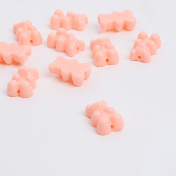 Бусина "Мишка мармеладный" (набор 10шт), 1,8*1,2*0,8см, цвет светло-розовый