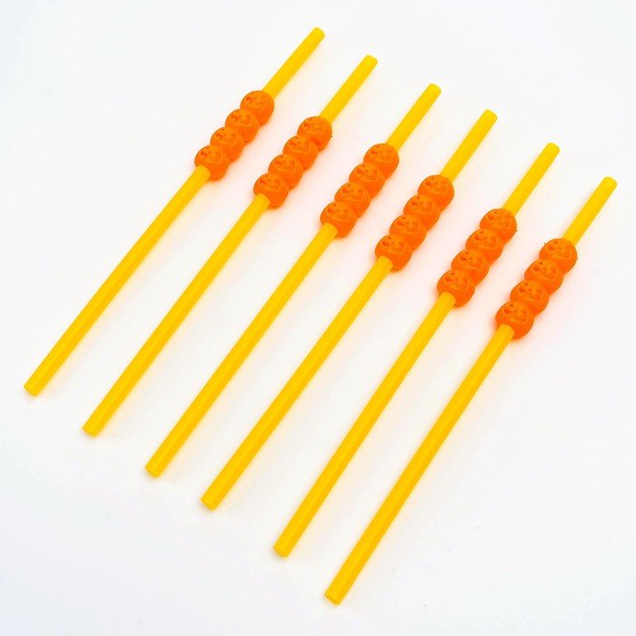 Трубочки для коктейля «Тыква», цвет оранжевый, набор 6 шт.