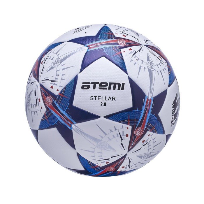 Мяч футбольный Atemi STELLAR-2.0, PU+EVA, бел/син/оранж., р.5, Thermo mould, окруж 68-71