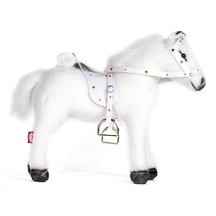 Лошадь для кукол с седлом и уздечкой, со звуком, белая