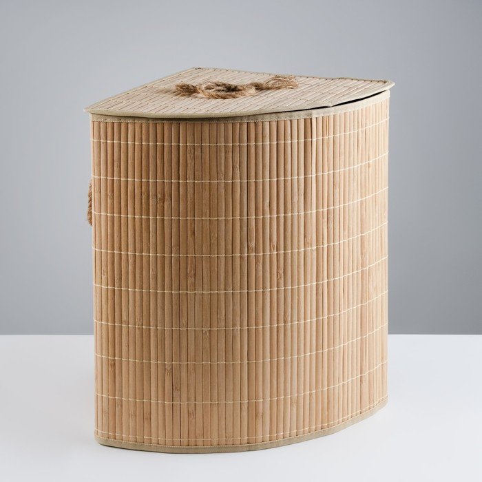 Корзина для белья, с крышкой, 34х34х52 см, бамбук,джут