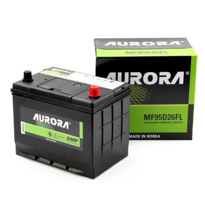 Аккумулятор AURORA JIS MF-95D26FL, 80 Ah, 700 A, 257x172x220, обратная полярность