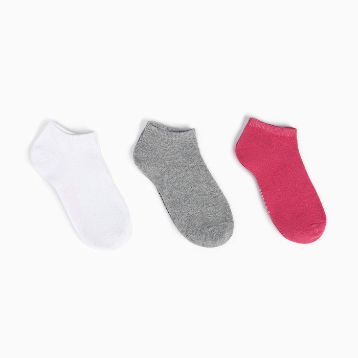 Набор носков детских (3 пары), цвет серый/белый/фуксия, размер 24-26