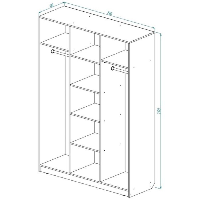 Шкаф распашной 1800х2400х600 белый с тремя секциями