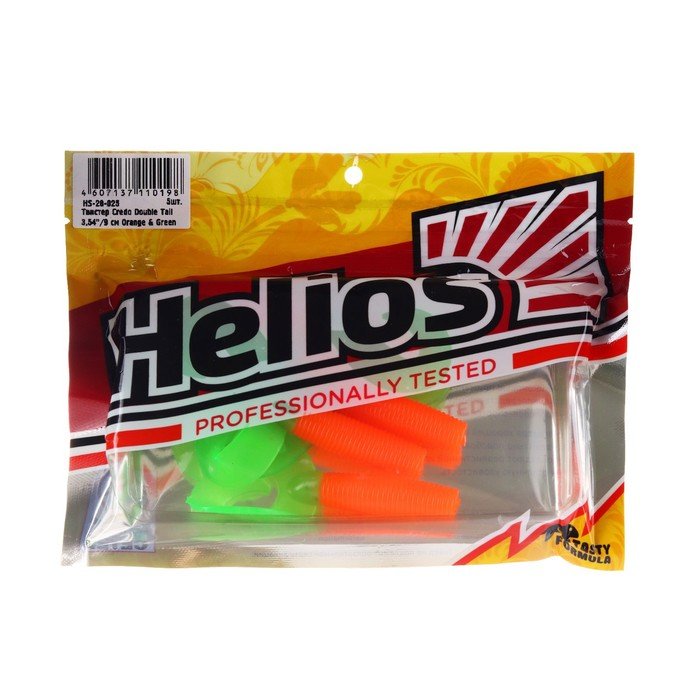 Твистер Helios Credo Double Tail Orange & Green, 9 см, 5 шт. (HS-28-025)