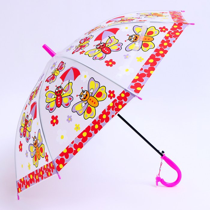 Детский зонт п/авт «Бабочки» d = 84 см, R = 42 см, 8 спиц, 65,5 × 8 × 6 см