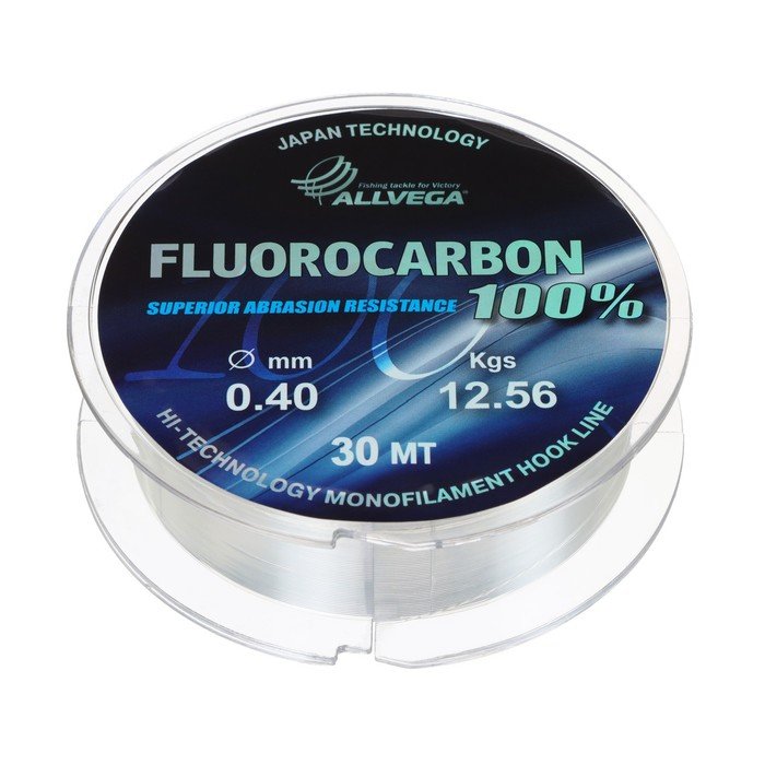 Леска монофильная ALLVEGA FX Fluorocarbon 100%, диаметр 0.40 мм, тест 12.56 кг, 30 м, прозрачная