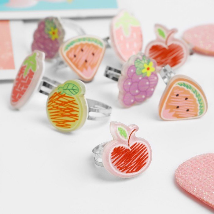 Кольцо детское "Выбражулька" нарисованные фрукты, форма МИКС, цветное,  безразмерное