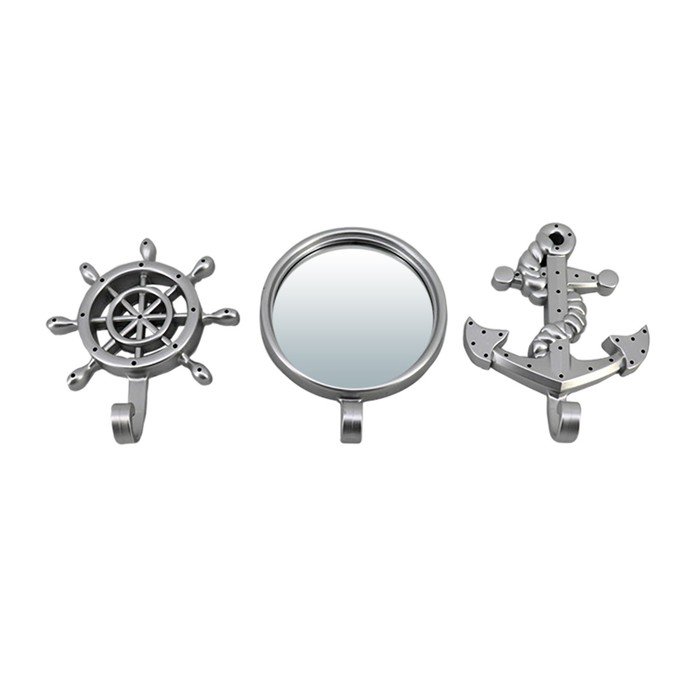 Набор крючков с зеркалом Qwerty «Марсель», декоративный, 3 шт, d=8 см, цвет серебро