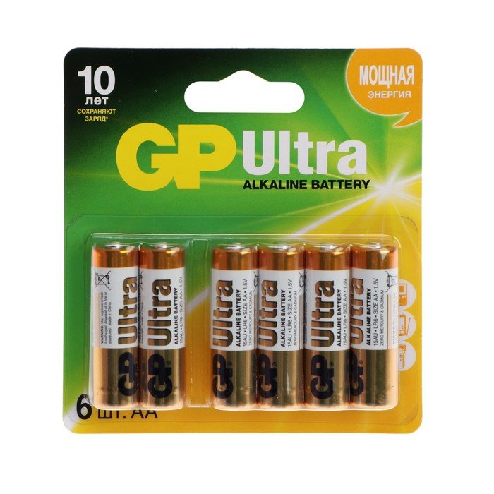 Батарейка алкалиновая GP Ultra, AA, LR6-6BL, 1.5В, блистер, 6 шт.