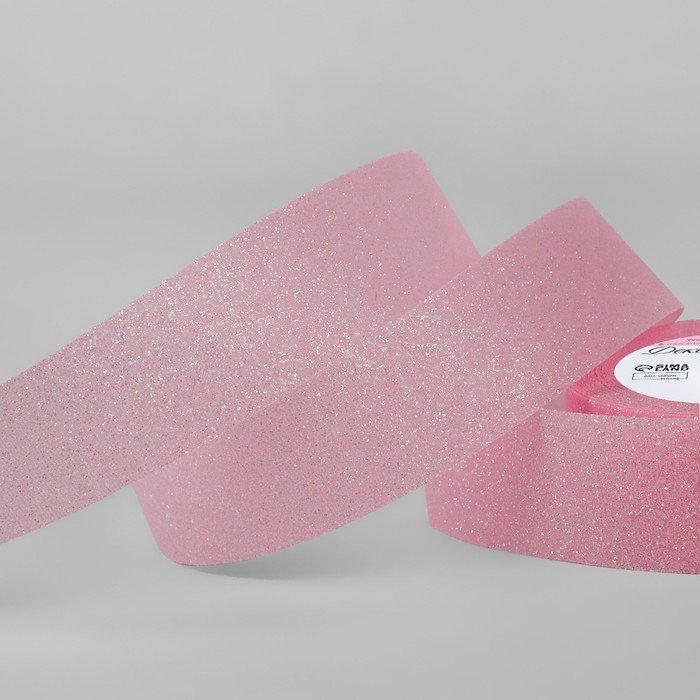 Лента декоративная «Блёстки», 25 мм × 9,1 ± 0,5 м, цвет розовый с перламутром