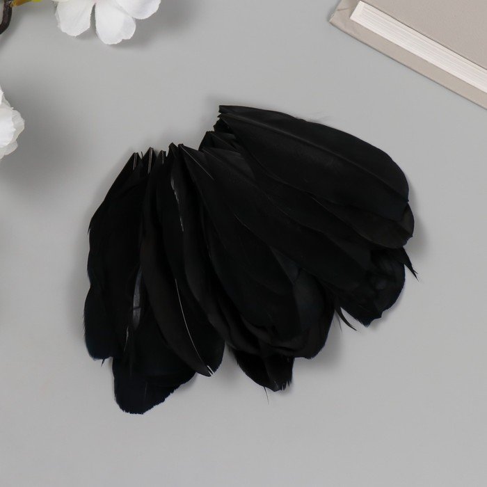 Перо декоративное гусиное "Чёрное" в форме листа набор 40 шт h=5-7 см
