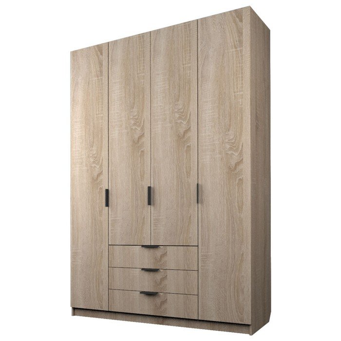 Шкаф 4-х дверный «Экон», 1600×520×2300 мм, 3 ящика, цвет дуб сонома