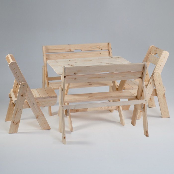 Комплект садовой мебели "Душевный": стол 1,5 м, две скамейки, два стула