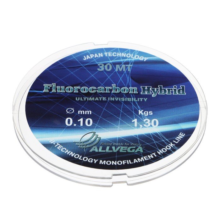 Леска монофильная ALLVEGA Fluorocarbon Hybrid, диаметр 0.10 мм, тест 1.30 кг, 30 м, флюорокарбон 65%