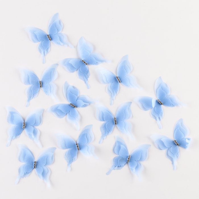 Декор для творчества «Бабочка», трёхслойный, набор 12 шт., размер 1 шт. — 5 × 4,5 см, цвет голубой