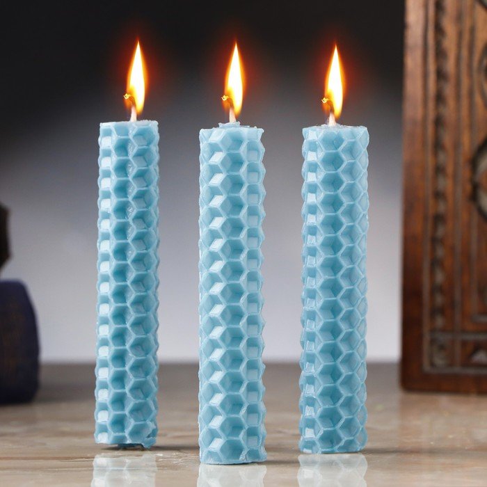 Набор свечей из вощины "Спокойствие и внутренняя гармония", 3 шт, 8х1,7 см, 45 мин, голубой