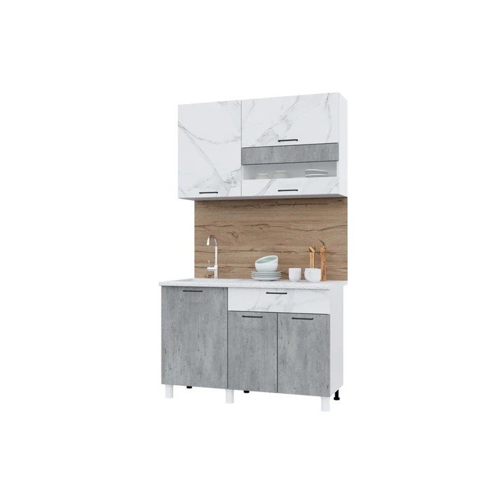 Кухонный гарнитур Trend 1200, 60х120см, МДФ, мрамор арктик-бетон грей