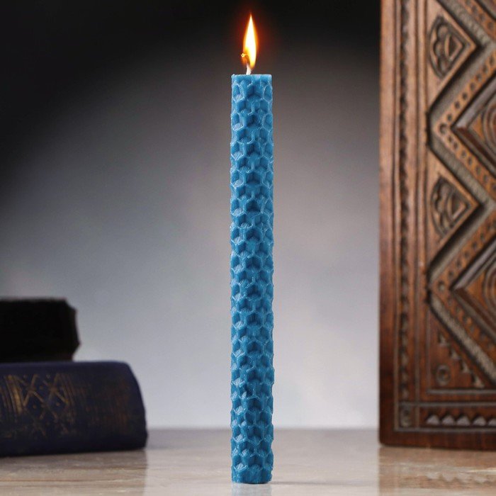Свеча из вощины "Спокойствие и достижение целей" , 13х1,7 см, 1 ч, синий