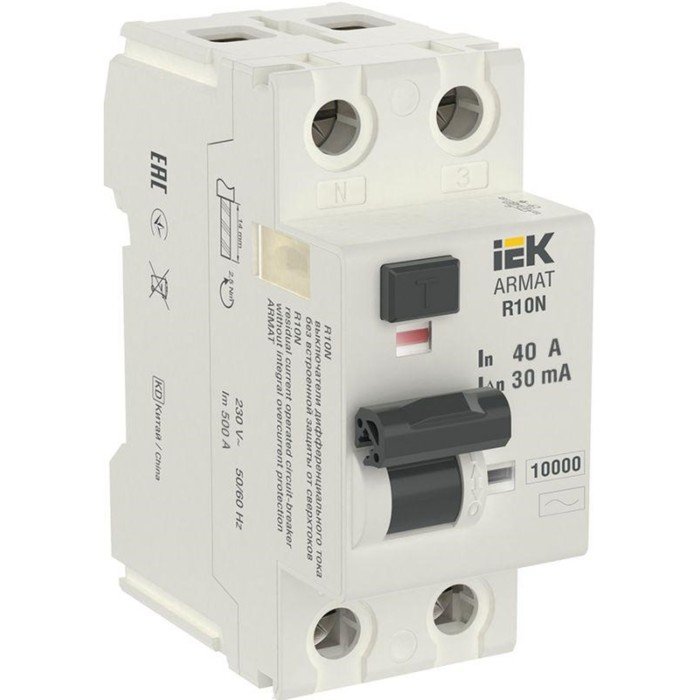 Выключатель дифференциального тока IEK AR-R10N-2-040C030 2п, 40А, 30мА, тип AC