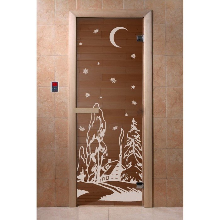 Дверь «Зима», размер коробки 190 × 70 см, 6 мм, 2 петли, правая, цвет бронза