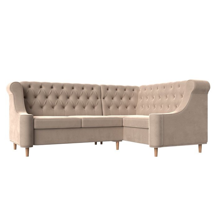 Угловой диван «Бронкс», правый угол, велюр, цвет бежевый