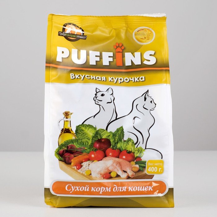 Сухой корм "Puffins" для кошек, вкусная курочка, 400 гр